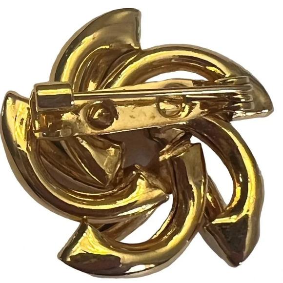 Vintage 60s-70s Abstract Flower Brooch Pin Gold Tone - Picture 3 of 3